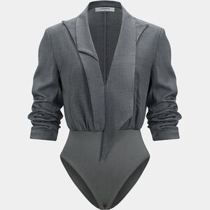 Commense Long-Sleeve Blazer-Collar Bodysuit Medium